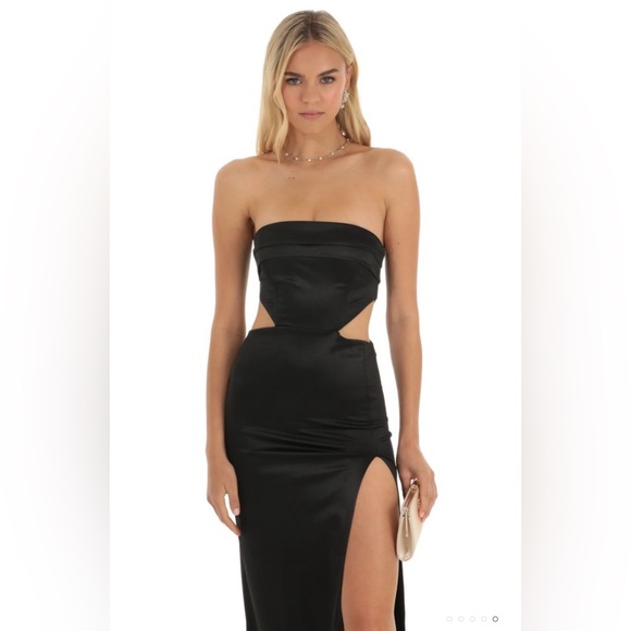 Lucy in the Sky Antoinette Satin Cutout Corset Maxi in Black size Large - Picture 4 of 5